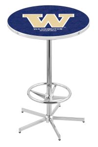 L216  Pub Table- 42" High with a 28" Top Featuring the Washington Huskies Chrome Base Pub Table